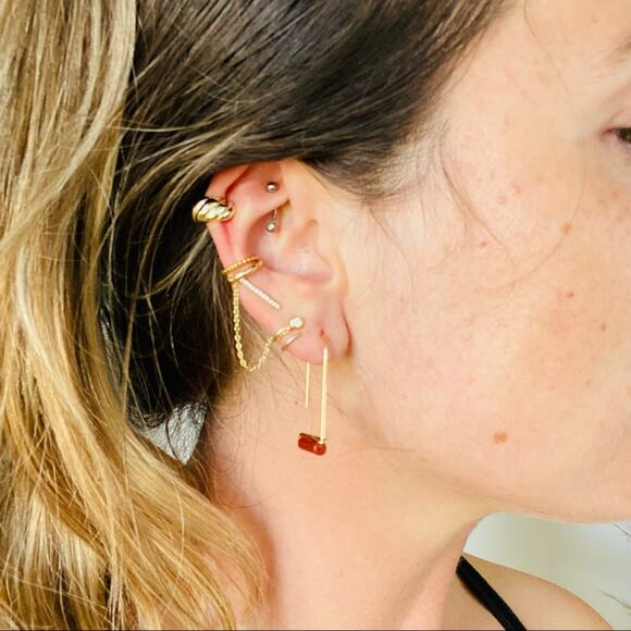 NEW REVOLVE NORDSTROM 18kt Gold Filled Vermeil Orange Red Carnelian Bead Earring - Picture 3 of 9